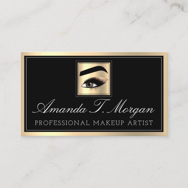 Tarjeta De Visita Artista de maquillaje profesional Eyelash Gold Bla (Anverso)