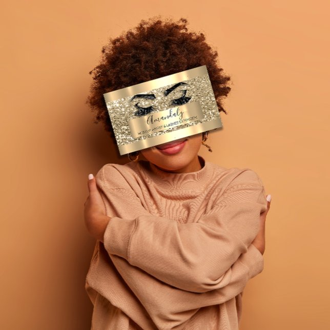 Tarjeta De Visita Artista de maquillaje profesional Eyelash Gold Pur (Professional Makeup Artist Eyelash Gold Glitter Business Card)