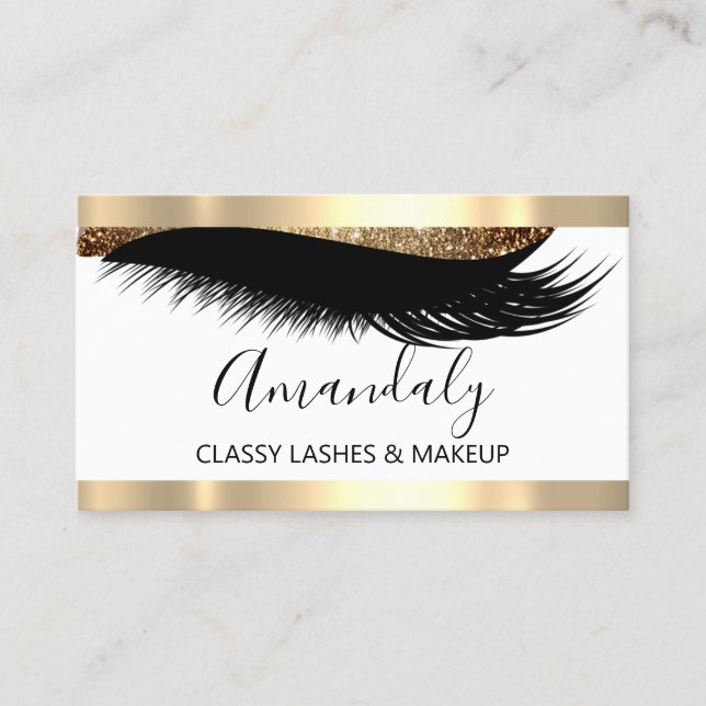 Tarjeta De Visita Artista de maquillaje profesional Eyelash Gold Whi (Anverso)