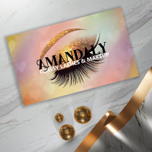 Tarjeta De Visita Artista de maquillaje profesional Eyelash QR LOGO  (Professional Makeup Artist Eyelash QR LOGO Gold Business Card)