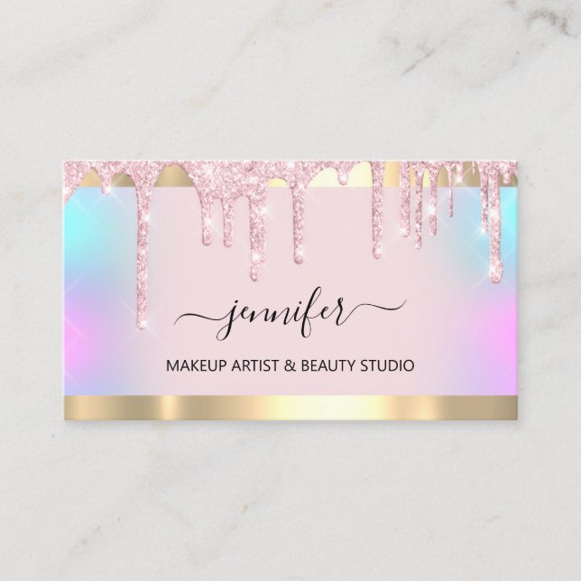 Tarjeta De Visita Artista de maquillaje profesional Holograma rosa D (Anverso)