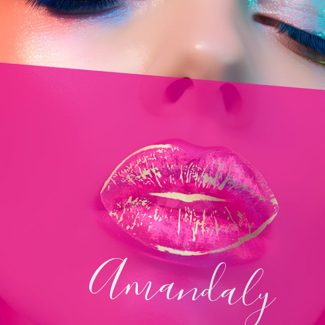 Tarjeta De Visita Artista de maquillaje profesional Litros de oro ro (Professional Makeup Artist Lips Pink Gold White Business Card)