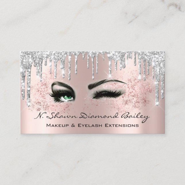 Tarjeta De Visita Artista de maquillaje profesional Ojos verdes Rosa (Anverso)
