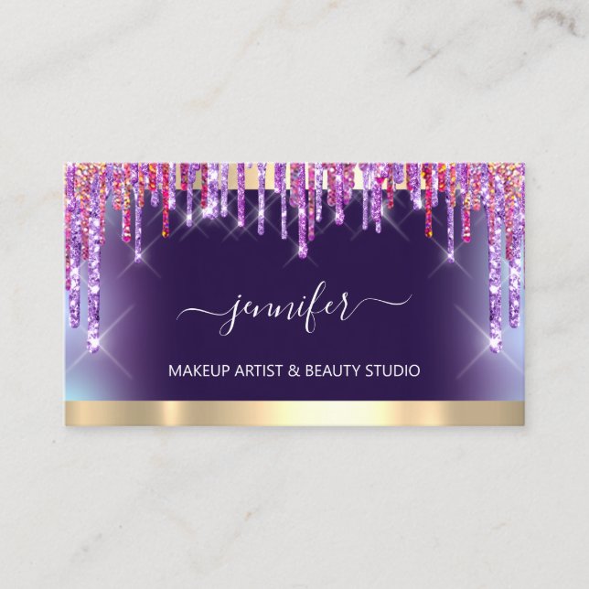 Tarjeta De Visita Artista de maquillaje profesional. Ombré Gold Purp (Anverso)