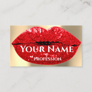Tarjeta De Visita Artista de maquillaje profesional Red Lips Gold Pu