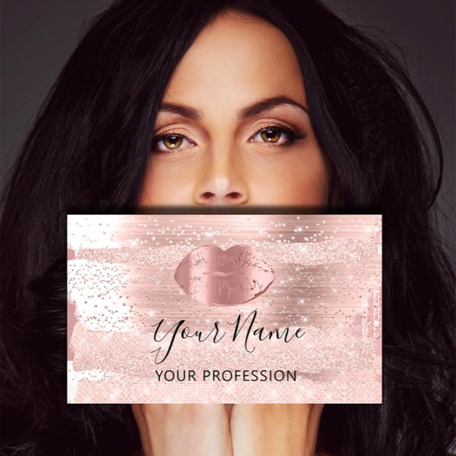 Tarjeta De Visita Artista de maquillaje profesional Rosa de besar lo (Professional Makeup Artist Rose Kiss Lips Strokes Business Card)