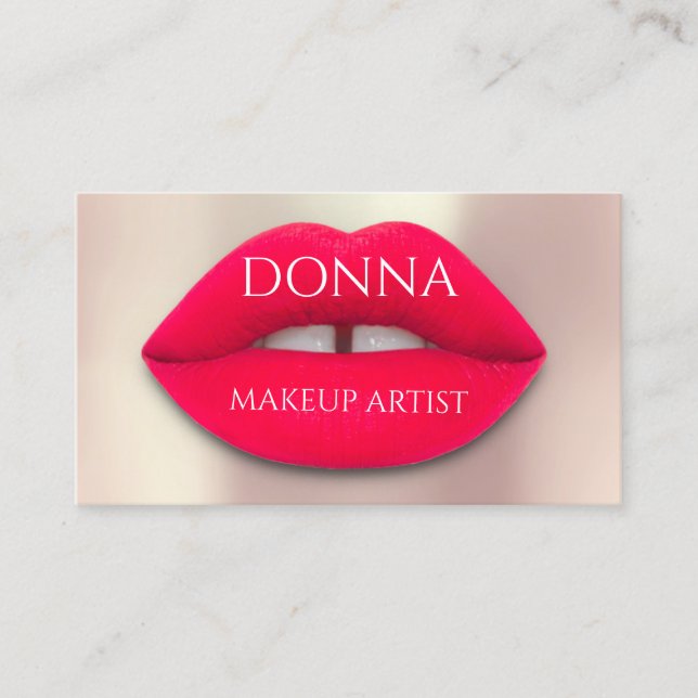 Tarjeta De Visita Artista de maquillaje profesional Rosa Red Lips Có (Anverso)