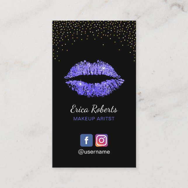 Tarjeta De Visita Artista de maquillaje Purple Lips Salon Social Med (Anverso)
