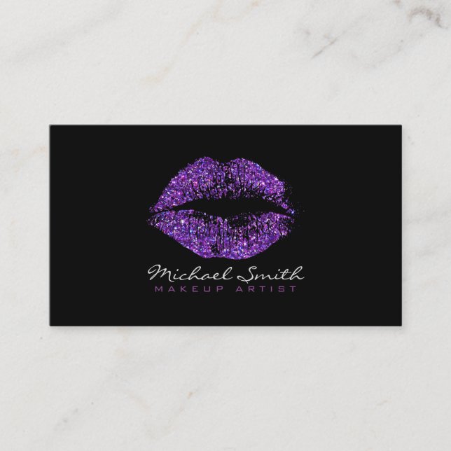 Tarjeta De Visita Artista de maquillaje púrpura elegante de los (Anverso)