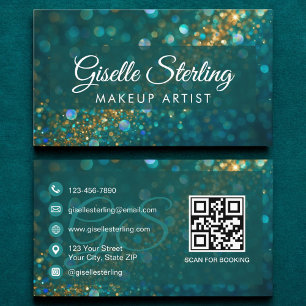 Tarjeta De Visita Artista de maquillaje Purpurina de oro Verde azula