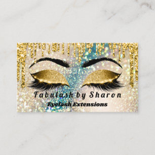 Tarjeta De Visita Artista de maquillaje Purpurina dorado golpea Verd
