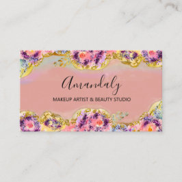 Tarjeta De Visita Artista de maquillaje Purpurina Gold Cosmetics Flo