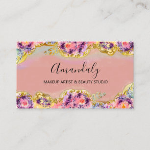 Tarjeta De Visita Artista de maquillaje Purpurina Gold Cosmetics Flo