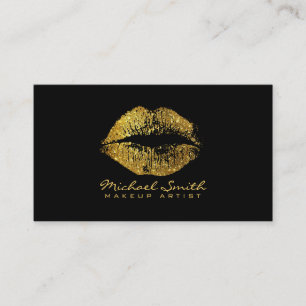 Tarjeta De Visita Artista de maquillaje Purpurina Gold Lips negro mo