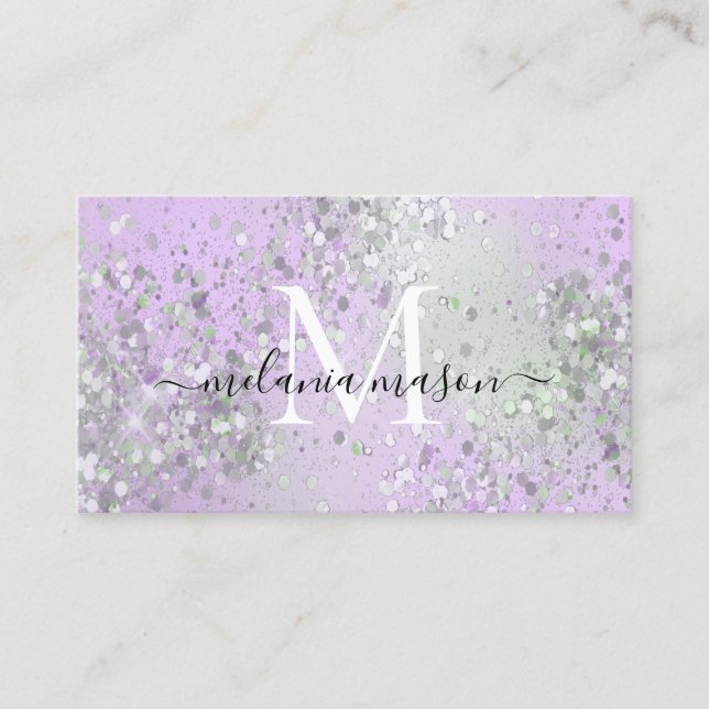 Tarjeta De Visita Artista de maquillaje Purpurina holográfico morado (Anverso)