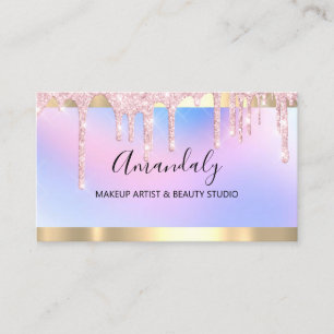 Tarjeta De Visita Artista de maquillaje Purpurina Perforaciones rosa