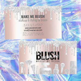Tarjeta De Visita Artista de maquillaje Purpurina platino gotea rosa