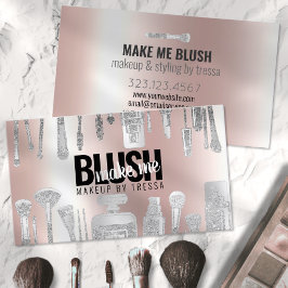 Tarjeta De Visita Artista de maquillaje Purpurina platino + rosa met