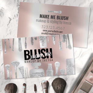 Tarjeta De Visita Artista de maquillaje Purpurina platino + rosa met