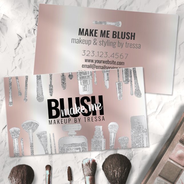 Tarjeta De Visita Artista de maquillaje Purpurina platino + rosa met (Subido por el creador)