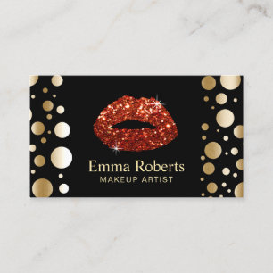 Tarjeta De Visita Artista de maquillaje Purpurina rojo levanta punto