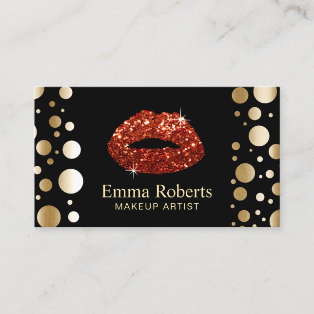 Tarjeta De Visita Artista de maquillaje Purpurina rojo levanta punto (Anverso)