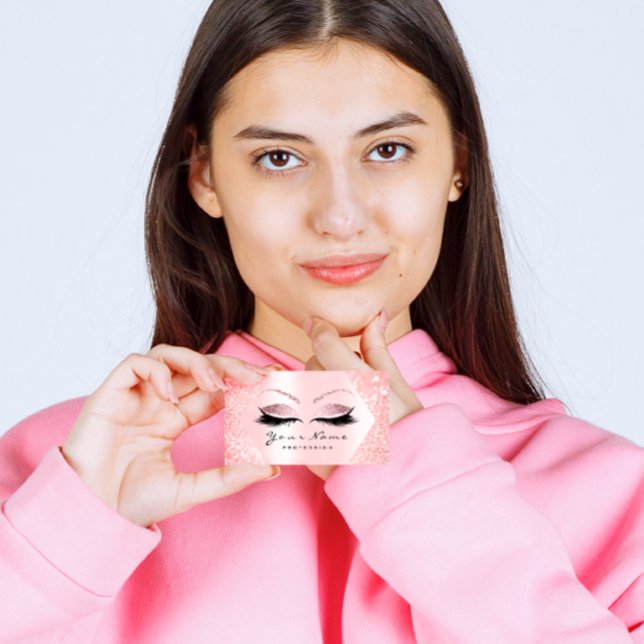 Tarjeta De Visita Artista de maquillaje Purpurina rosa Rosa Eyelash  (Rose Pink Glitter Makeup Artist Eyelash Brow VIP Business Card)