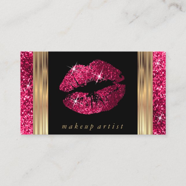 Tarjeta De Visita Artista de maquillaje Purpurina rosado caliente (Anverso)