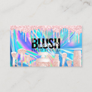 Tarjeta De Visita Artista de maquillaje Purpurina rosado gotea azul 