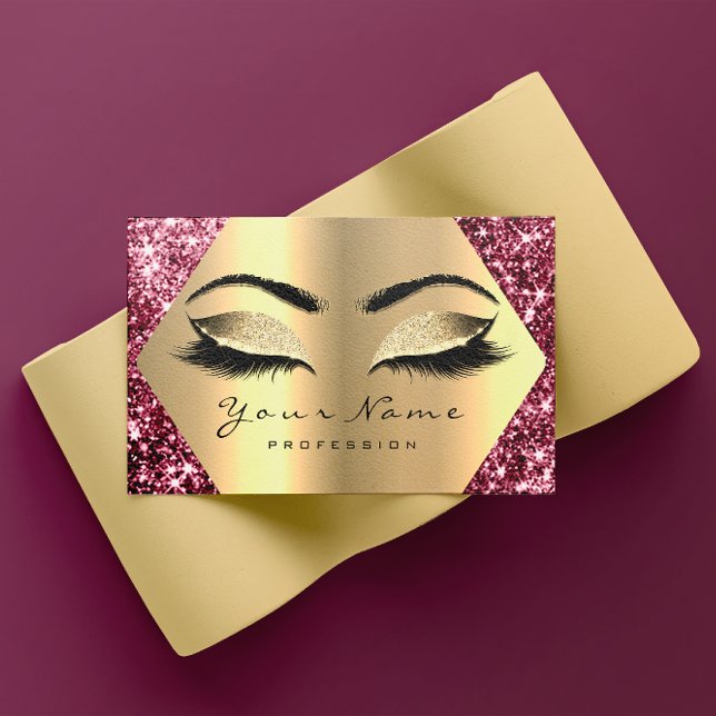 Tarjeta De Visita Artista de maquillaje Purpurina Sepia de oro azota (Gold Sepia Glitter Makeup Artist Lashes Burgundy Business Card)