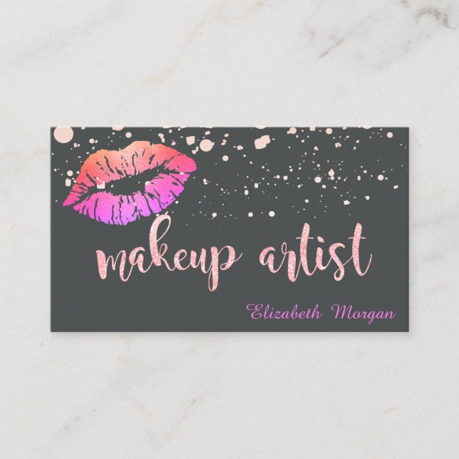 Tarjeta De Visita Artista de maquillaje Purpurinoso moderno con punt (Anverso)