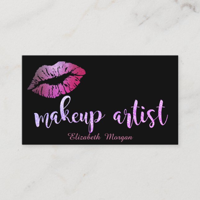 Tarjeta De Visita Artista de maquillaje Purpurinoso moderno labios n (Anverso)