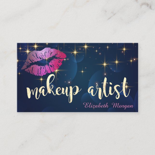 Tarjeta De Visita Artista de maquillaje Purpurinoso moderno Lips Est (Anverso)