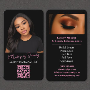 Tarjeta De Visita Artista de maquillaje QR Código Belleza rosa negro