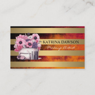 Tarjeta De Visita Artista de Maquillaje   Rayas Doradas