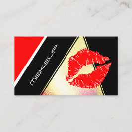 Tarjeta De Visita Artista de maquillaje Red Lips Gold Faux Moderno L