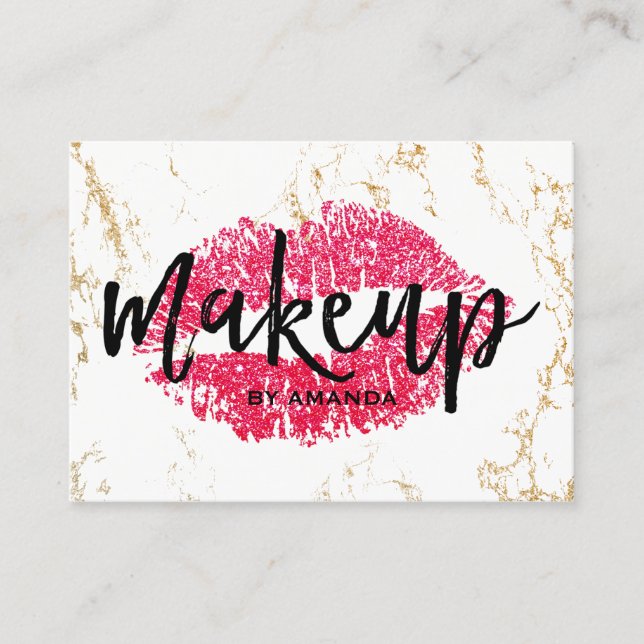 Tarjeta De Visita Artista de maquillaje Red Lips Salón de Mármol Bla (Anverso)