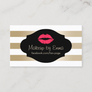 Tarjeta De Visita Artista de maquillaje Rojo Lips de Oro Moderno