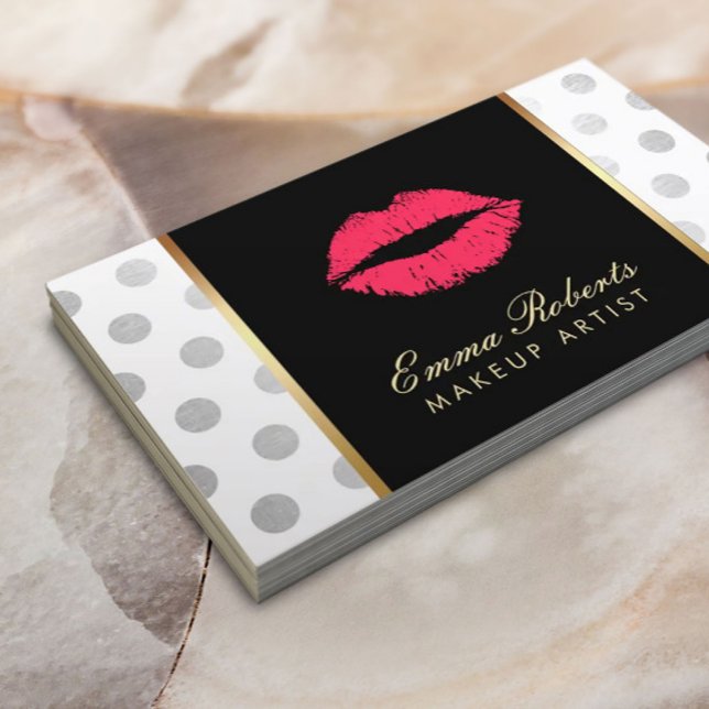 Tarjeta De Visita Artista de maquillaje Rojo Lips Modernos Puntos Pl (Subido por el creador)