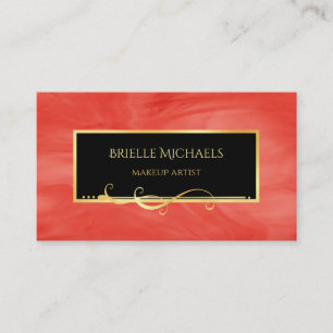 Tarjeta De Visita Artista de Maquillaje Rojo Negro Dorado