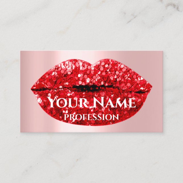 Tarjeta De Visita Artista de maquillaje Rosa besar los labios Red Gl (Anverso)