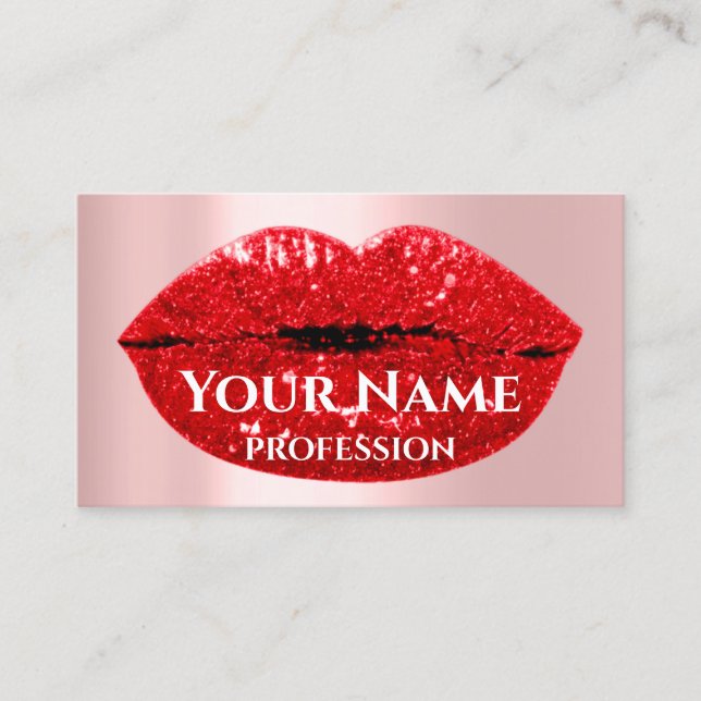 Tarjeta De Visita Artista de maquillaje Rosa besó los labios Purpuri (Anverso)