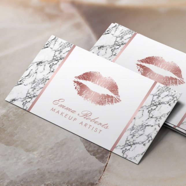 Tarjeta De Visita Artista de maquillaje Rosa de oro levanta mármol b (Subido por el creador)