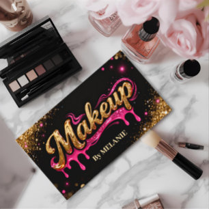 Tarjeta De Visita Artista de Maquillaje rosa Drips de Oro Glitter Ne
