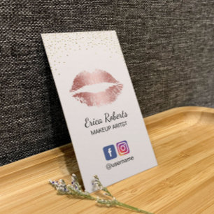 Tarjeta De Visita Artista de maquillaje Rosa Gold Lips Salón de Medi