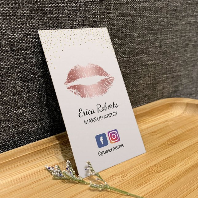 Tarjeta De Visita Artista de maquillaje Rosa Gold Lips Salón de Medi (Subido por el creador)