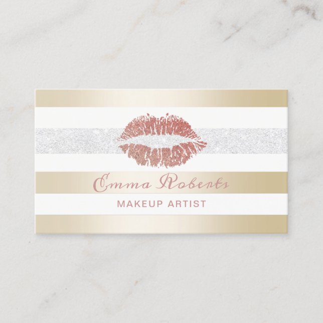 Tarjeta De Visita Artista de maquillaje Rosa Límites de Oro Modernas (Anverso)