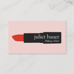 Tarjeta De Visita Artista de maquillaje rosa lindo Logotipo de lápiz