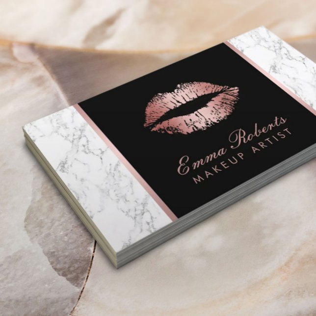 Tarjeta De Visita Artista de maquillaje Rosa Lips de Oro Elegante Má (Subido por el creador)