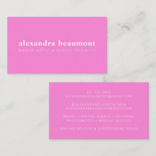 Tarjeta De Visita Artista de Maquillaje Rosa Minimalista Moderna y L